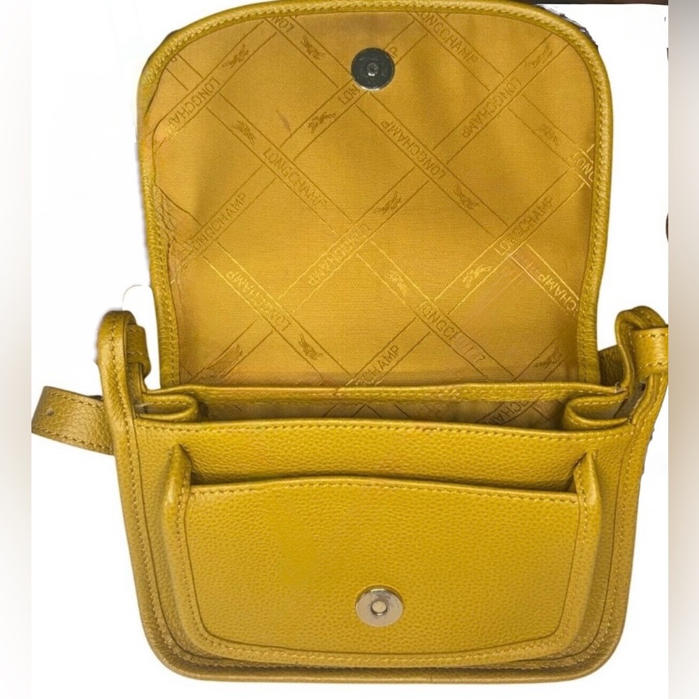 Longchamp Le Foulonné Mimosa Yellow Leather Crossbody Bag Adjustable Strap - Picture 7 of 16